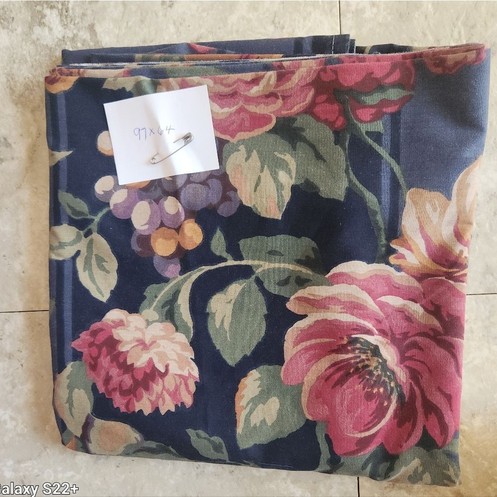 Fabric 97" x 64" piece Quilting Sewing Crafts Navy w/pink & green floral